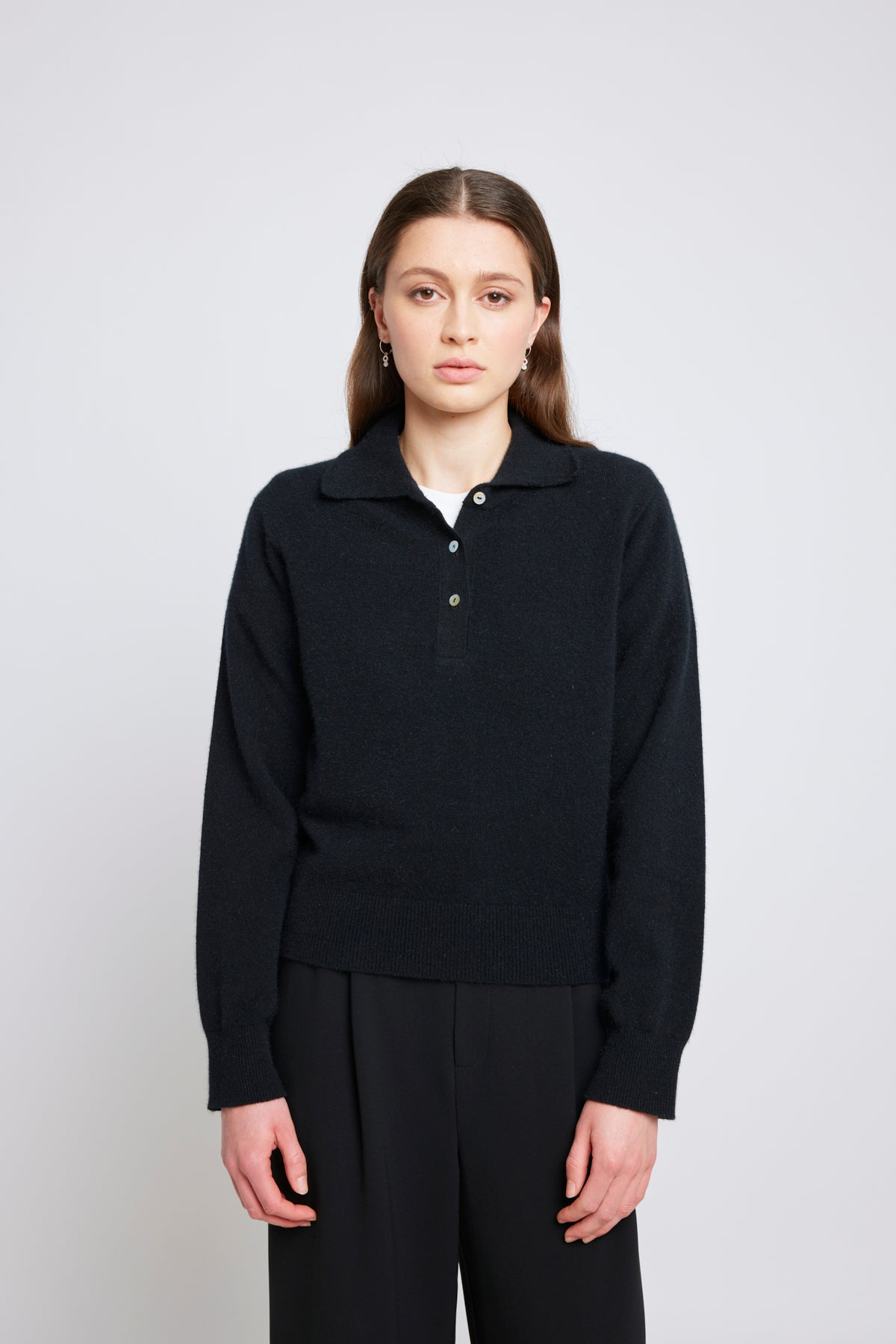 Eliza long-sleeved polo - Black